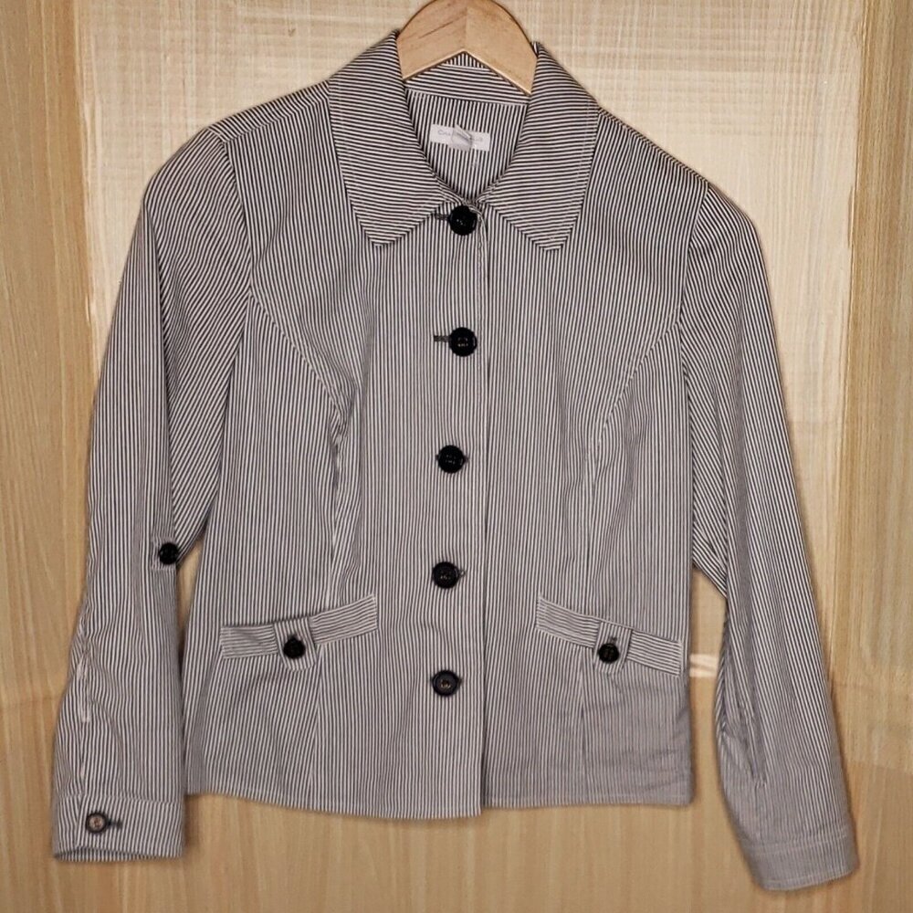 Charter Club Petite Womens Blue White Pinstripe Lightweight Blazer Medium